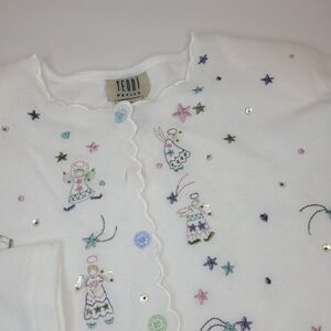 Teddi Womens Cardigan White Heaven Sent Embroidered Button Up Knit Granny Core